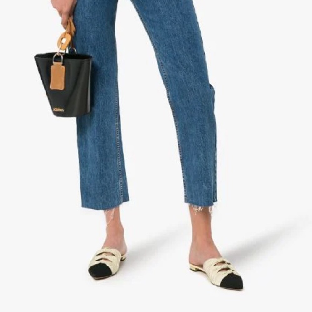 Black Beige Pointed Toe Knot Slides - image 2